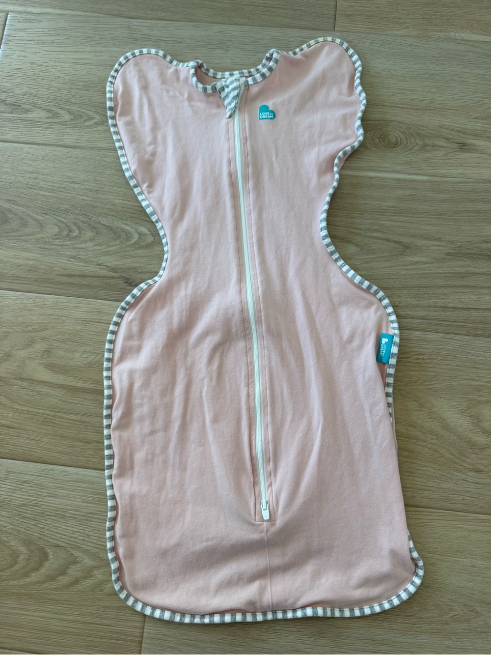 Love to dream Pink Swaddle Sleep Sack with Striped Trim
